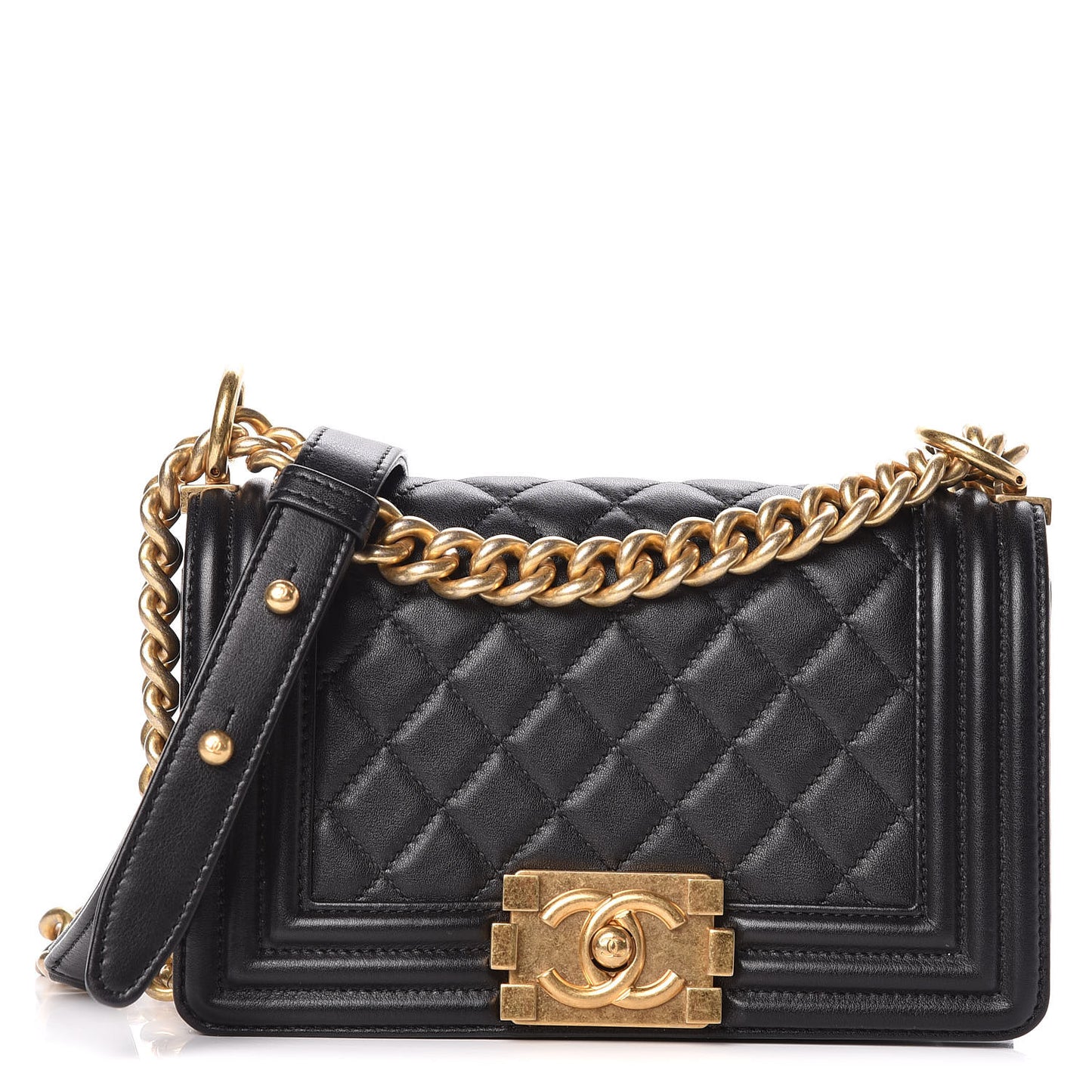 Lambskin Quilted Small Boy Flap Black