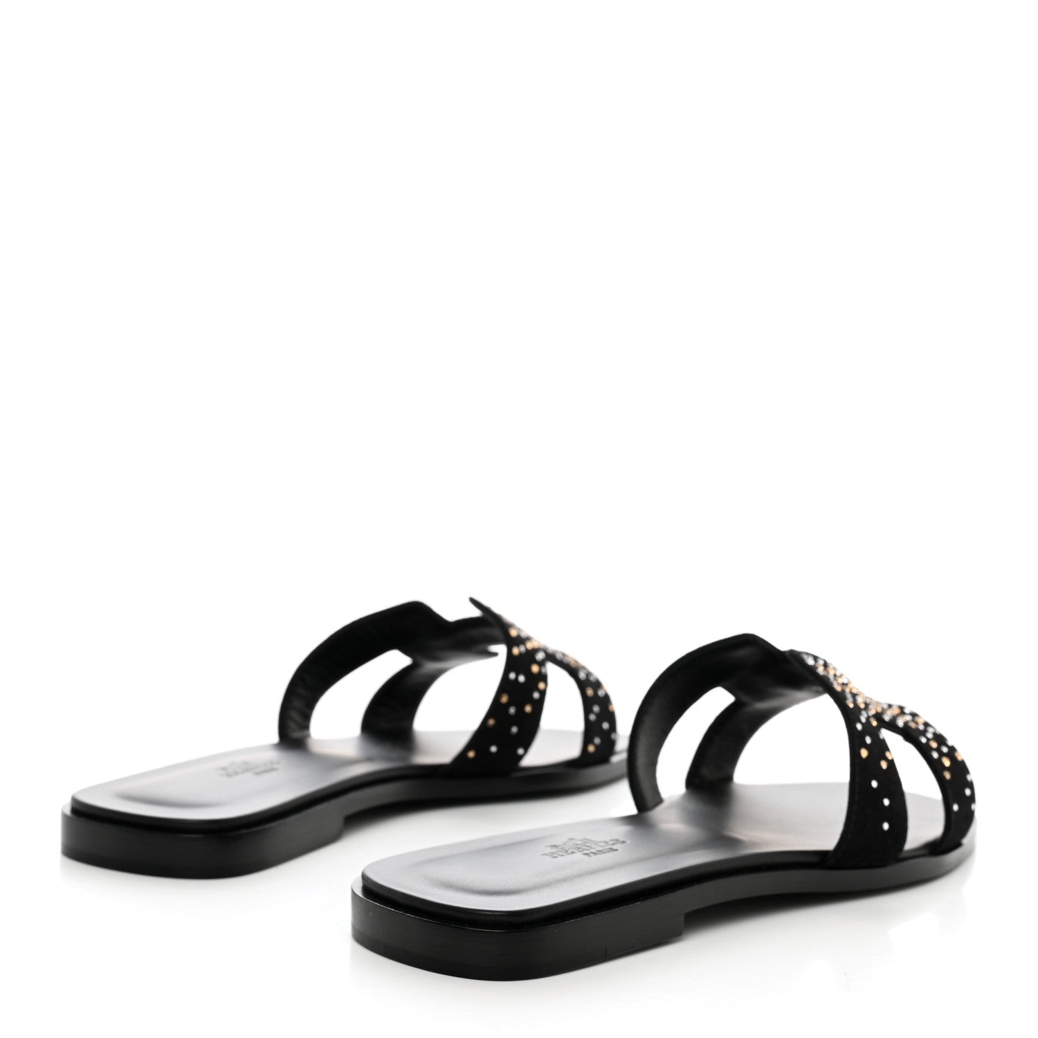 Hermes Suede Goatskin Rhinestone Oran Sandals 40 Black 4 of 8