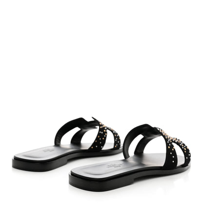 Hermes Suede Goatskin Rhinestone Oran Sandals 40 Black 4 of 8
