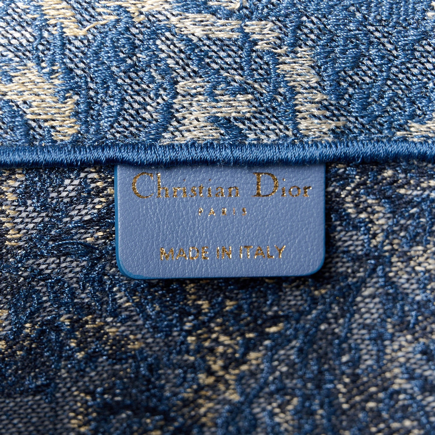 Christian Dior Canvas Embroidered Large Brocart Book Tote Blue