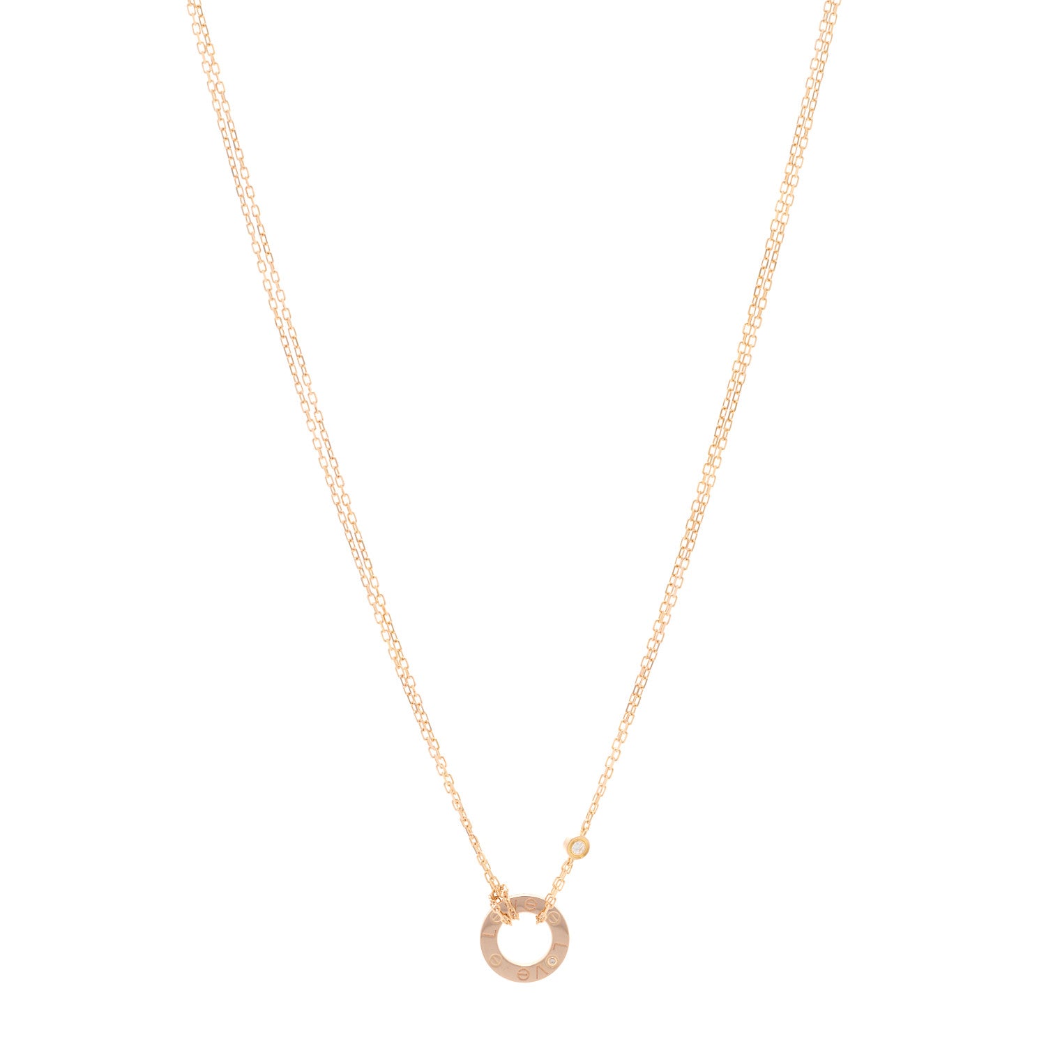 Cartier 18K Pink Gold 2 Diamond LOVE Necklace 1 of 4
