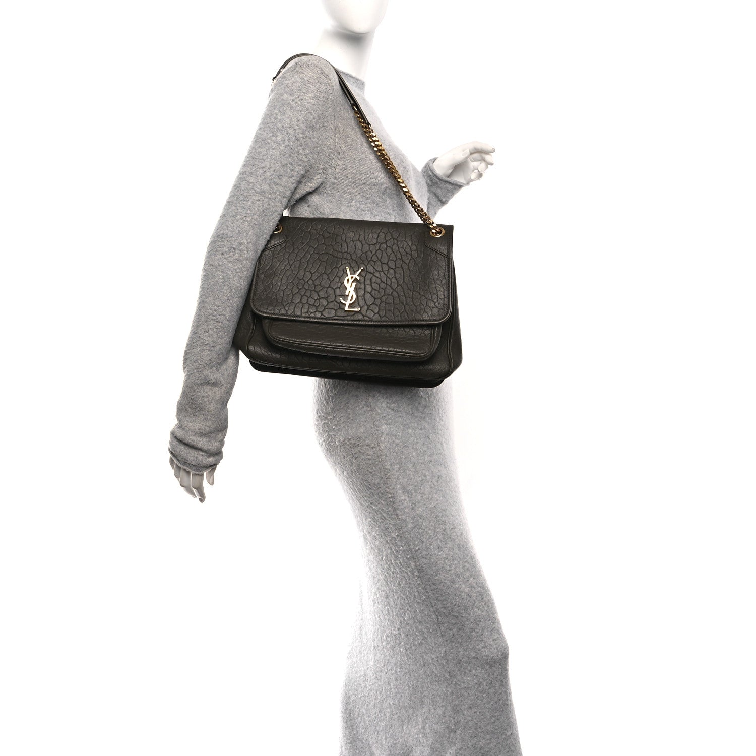 Saint Laurent Grained Lambskin Monogram Large Niki Chain Satchel Light Musk 2 of 10