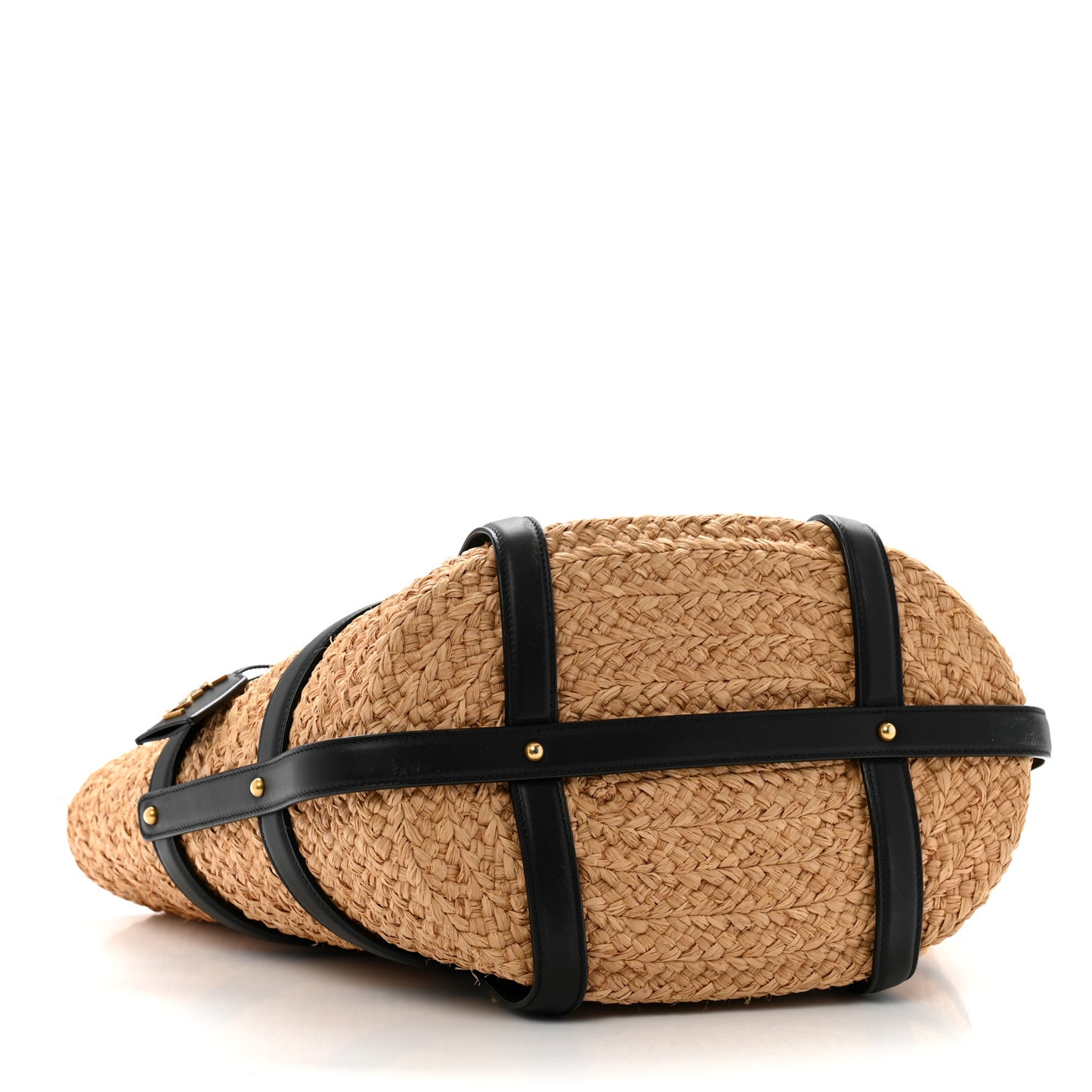 Raffia Calfskin Caged Tote Naturale Black