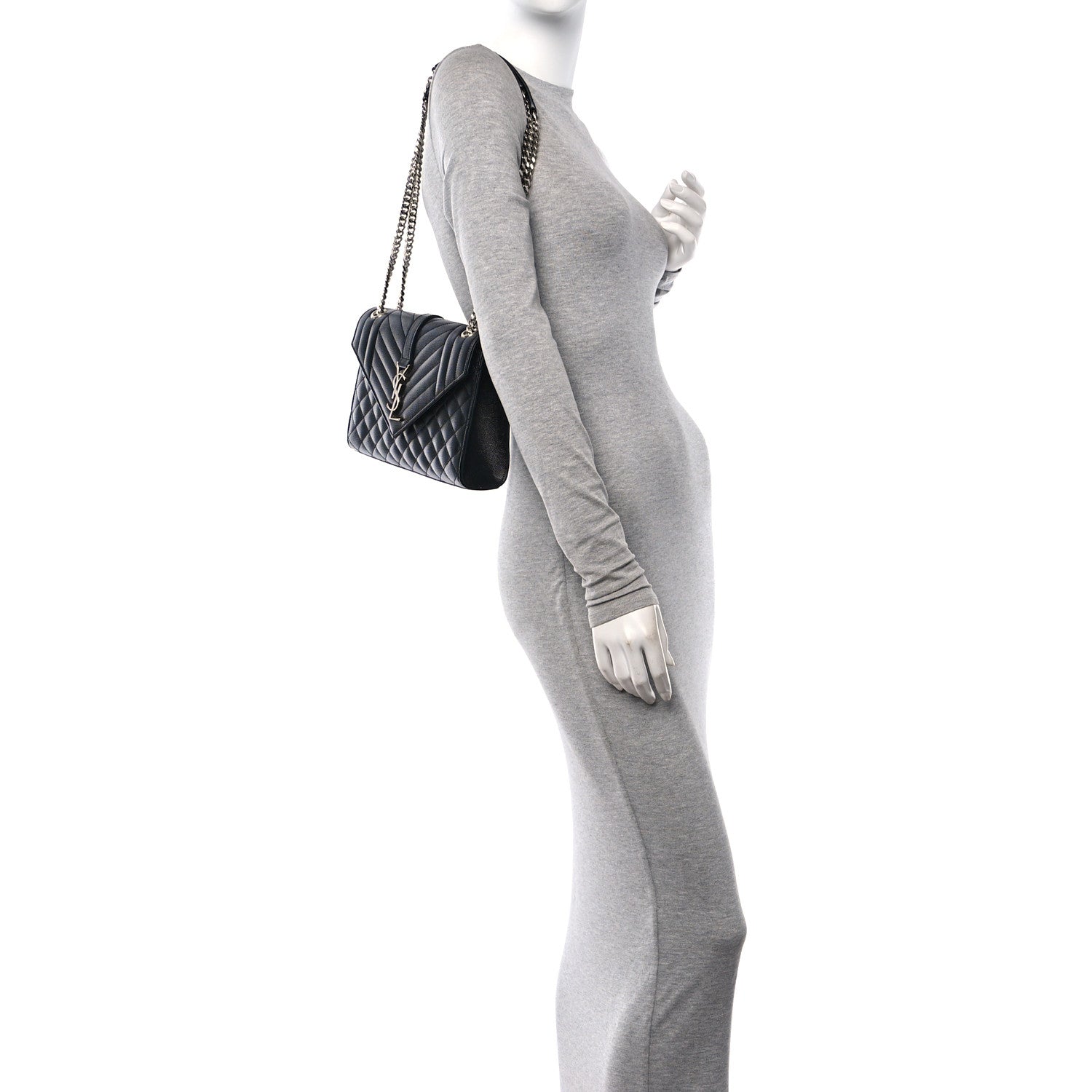 Saint Laurent Grain De Poudre Textured Mixed Matelasse Triquilt Medium Monogram Satchel Black 2 of 9