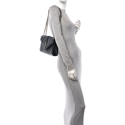 Saint Laurent Grain De Poudre Textured Mixed Matelasse Triquilt Medium Monogram Satchel Black 2 of 9