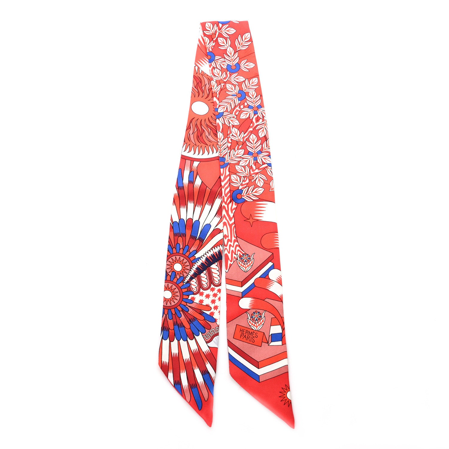 Hermes Silk La Source de Pegase Twilly Rouge Bleu Royal White 2 of 4