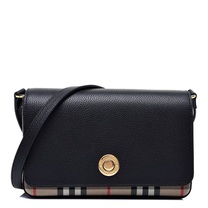 Burberry Grainy Calfskin Vintage Check Hampshire Crossbody Black 1 of 10