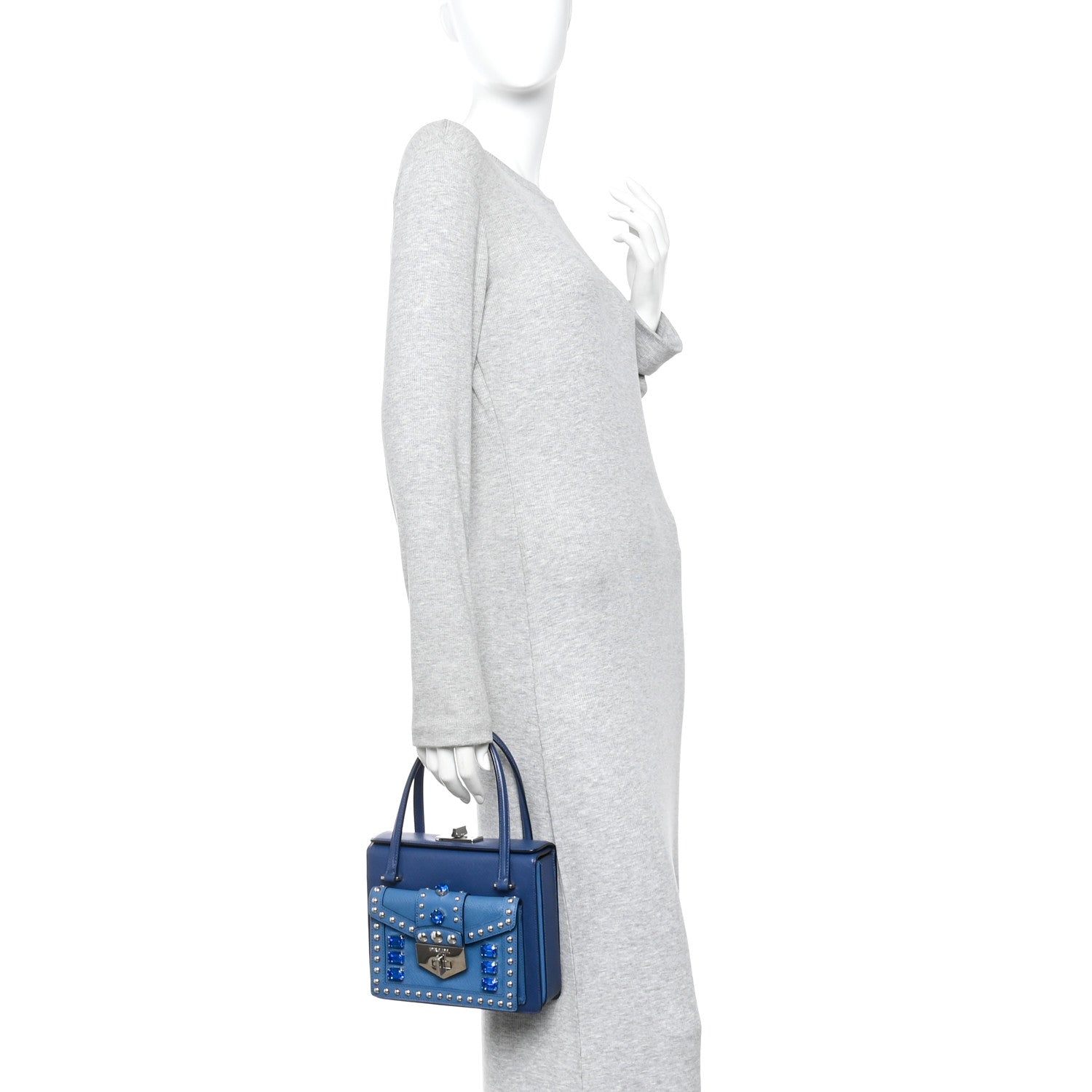 Prada Saffiano Sound Studded Bag Bluette Cobalto 2 of 9
