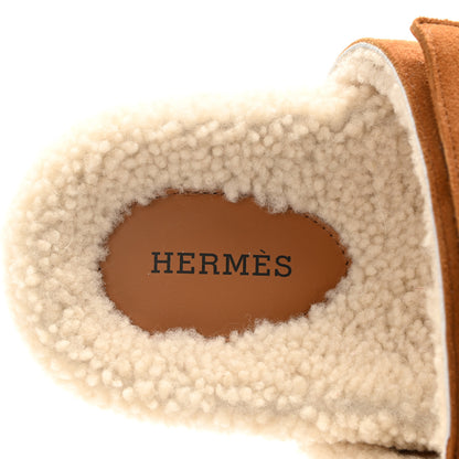 Hermes Suede Goatskin Woolskin Womens Chypre Sandals 37 Brun Fume Ecru 7 of 8