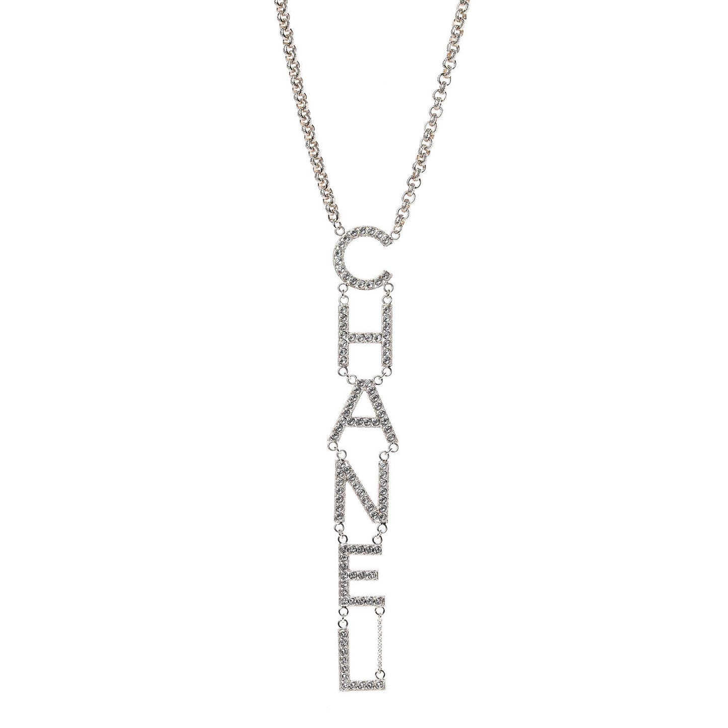 Metal Crystal Cha-Nel Logo Necklace Gold