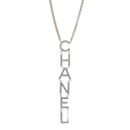Chanel Metal Crystal Cha-Nel Logo Necklace Gold 1 of 6