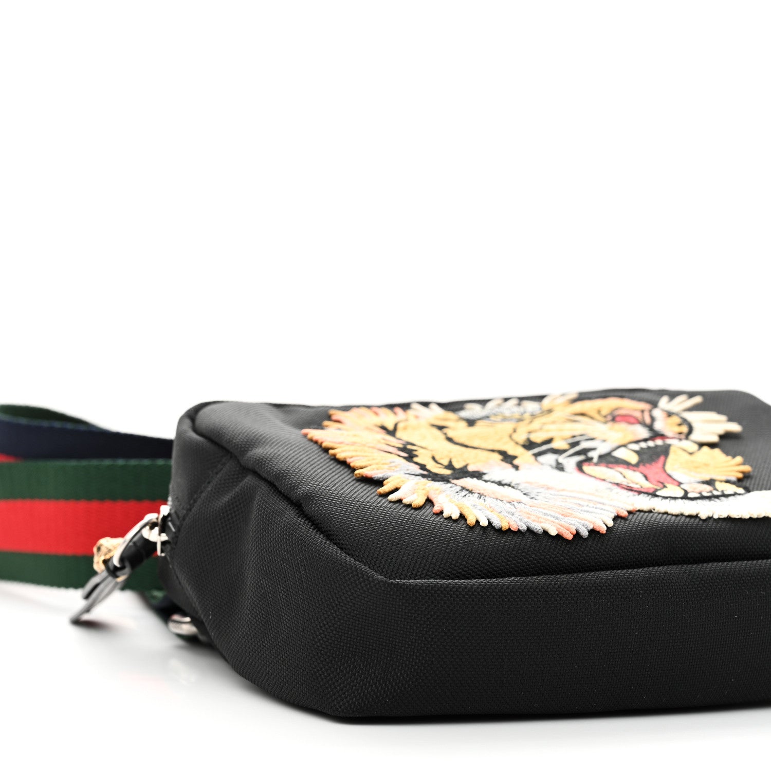 Gucci Canvas Web Tiger Embroidered Messenger Bag Black 9 of 10