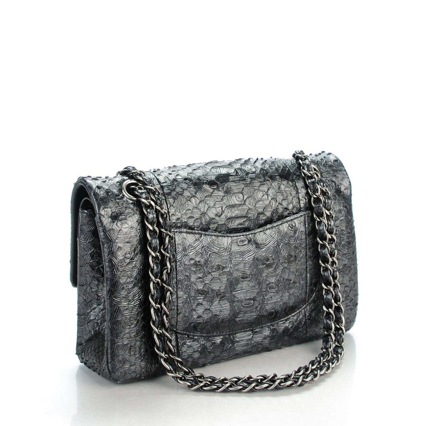 Embossed Python Medium Double Flap Black