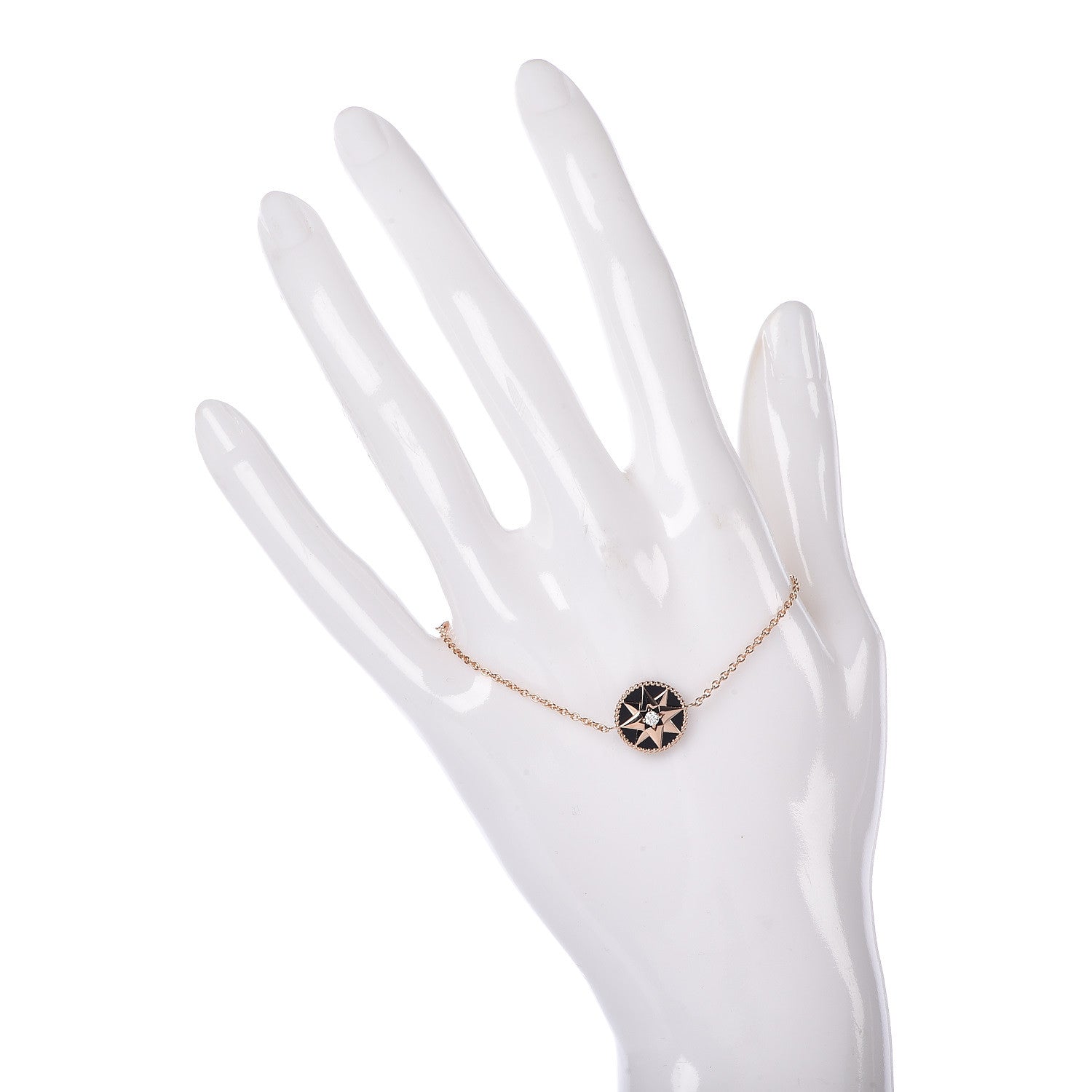Christian Dior 18K Rose Gold Diamond Black Onyx Rose Des Vents Bracelet 2 of 6