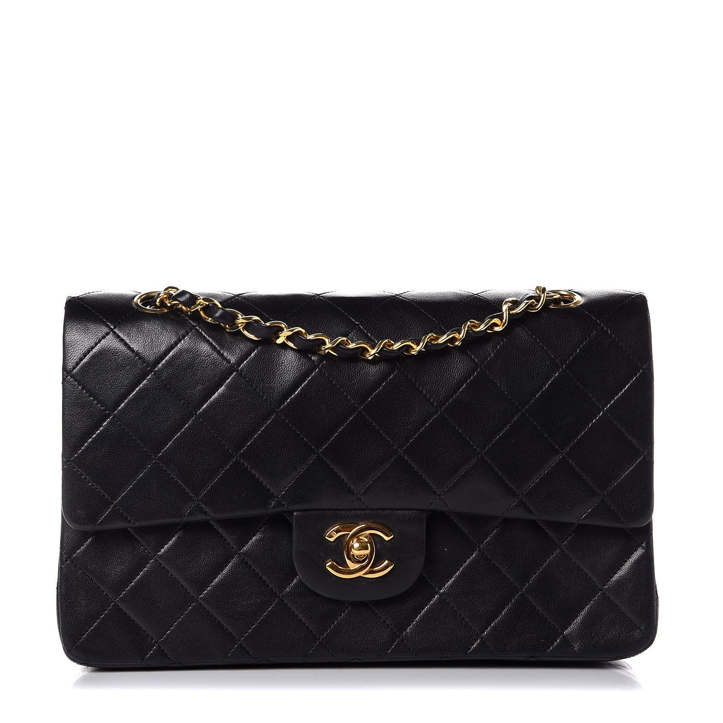 Lambskin Quilted Medium Double Flap Black