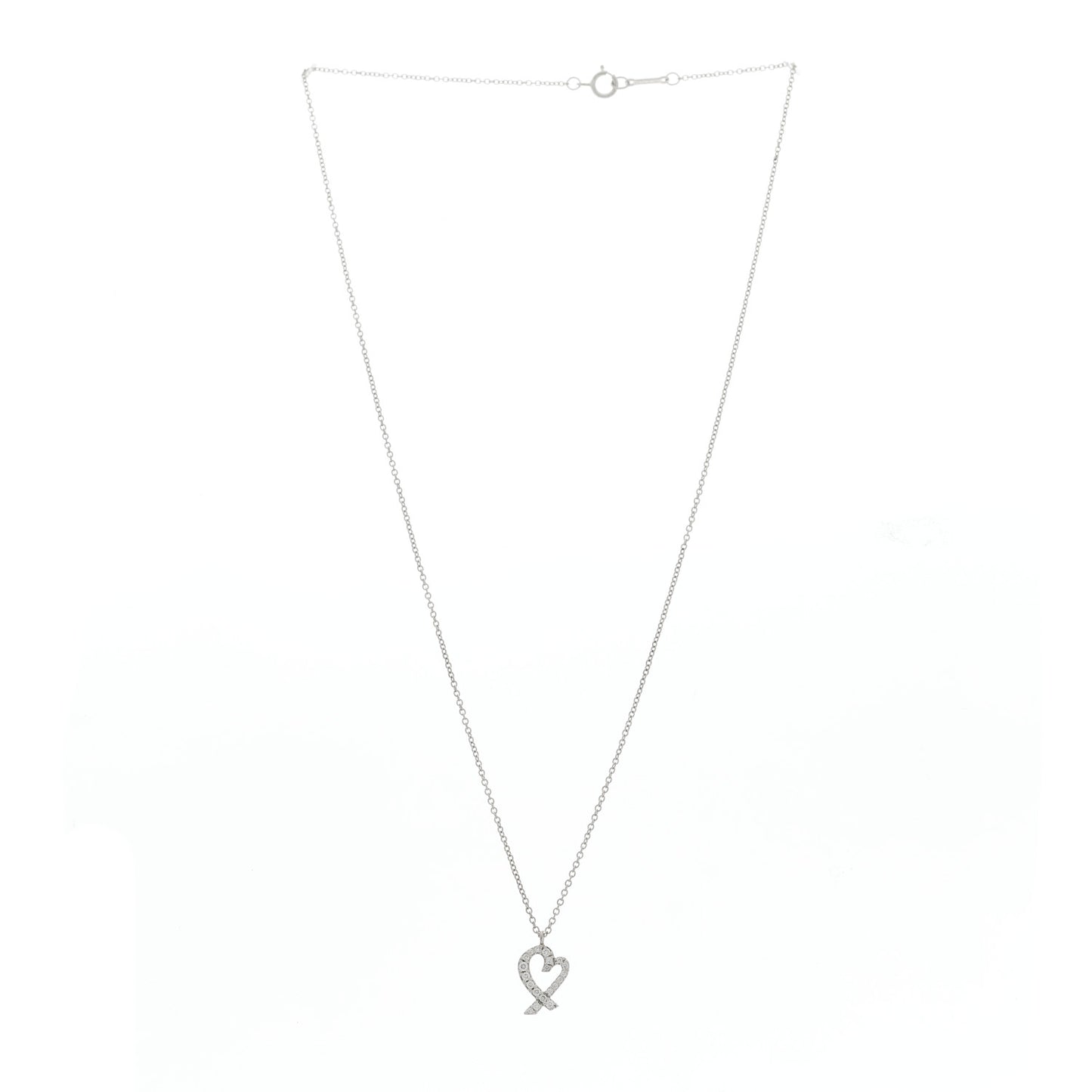 18K White Gold Diamond Mini Paloma Picasso Loving Heart Pendant Necklace