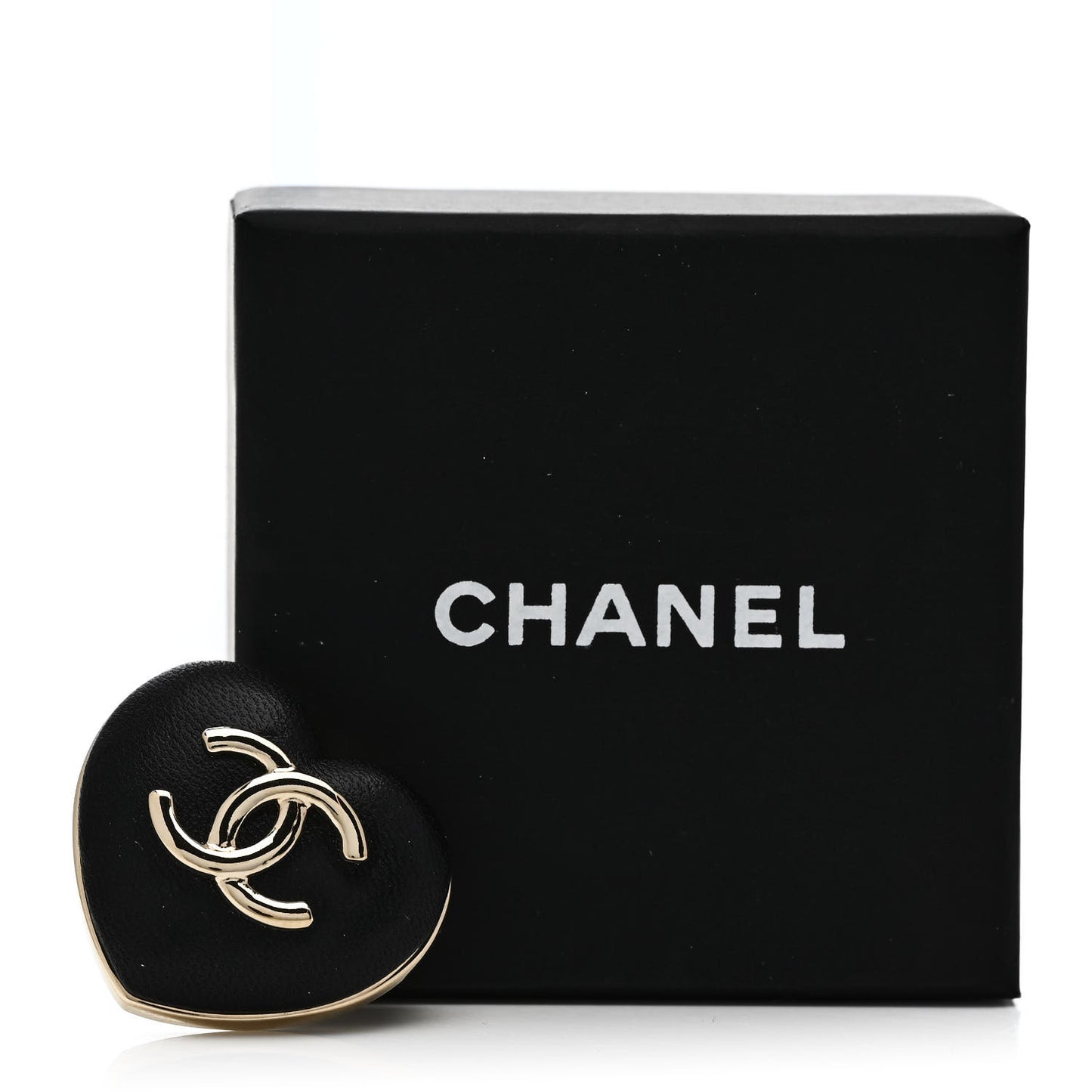 Lambskin CC Heart Brooch Gold Black