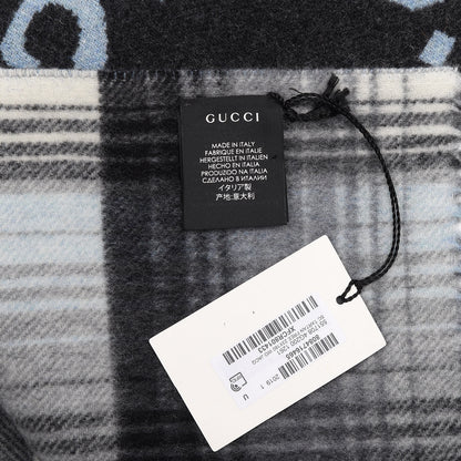 Gucci Wool GG Monogram Plaid Tartan Free Scarf Grey 4 of 4