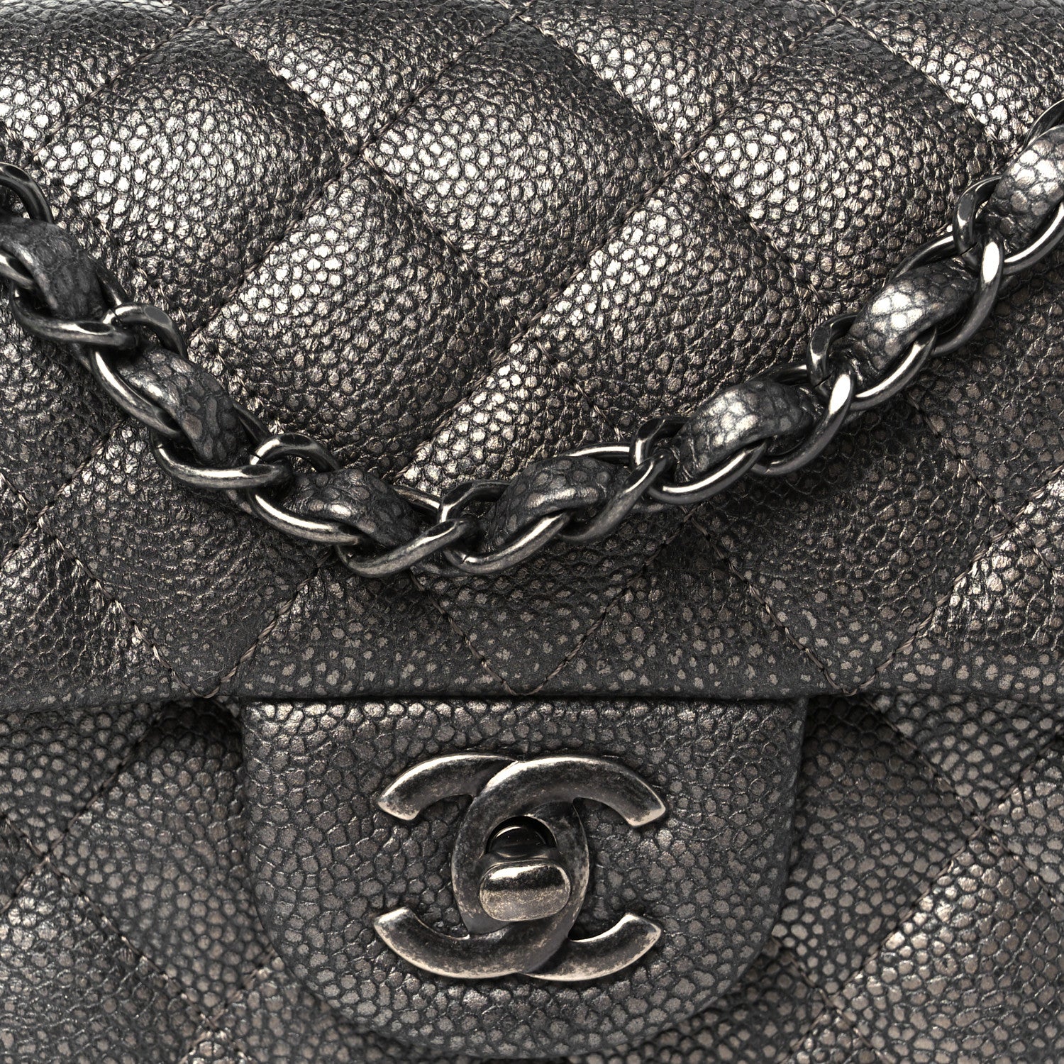 Chanel Metallic Caviar Quilted Mini Rectangular Flap Dark Silver 9 of 11