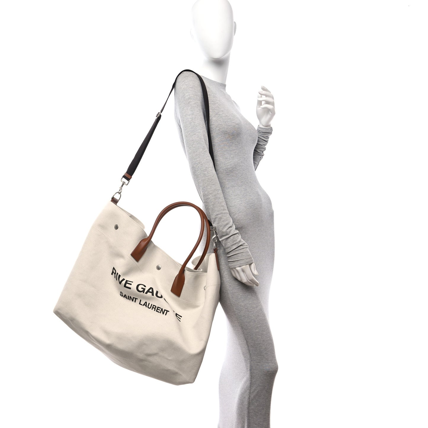 Linen Calfskin Rive Gauche Maxi Tote Grege et Noir