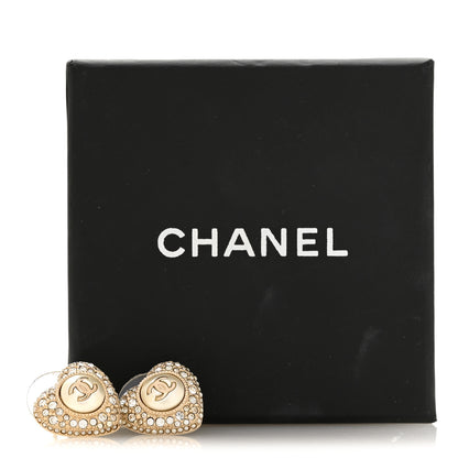 Chanel Pearl Crystal CC Heart Earrings Gold White Gold 5 of 5