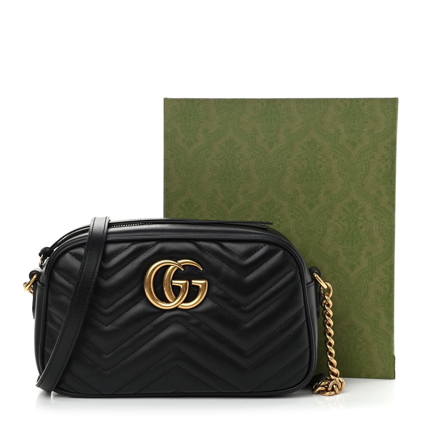 Calfskin Matelasse Small GG Marmont Chain Shoulder Bag Black