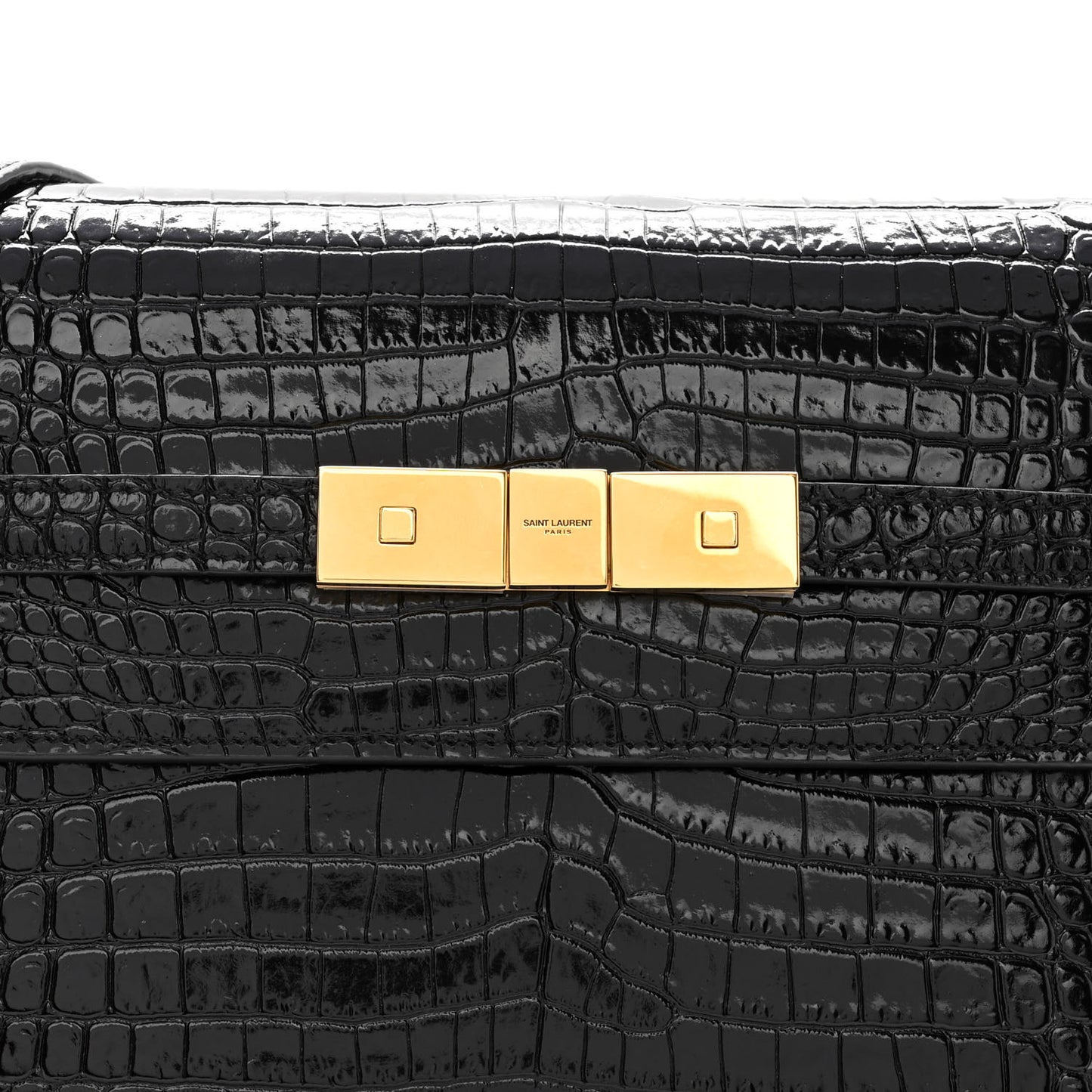 Shiny Calfskin Crocodile Embossed Small Manhattan Baguette Black