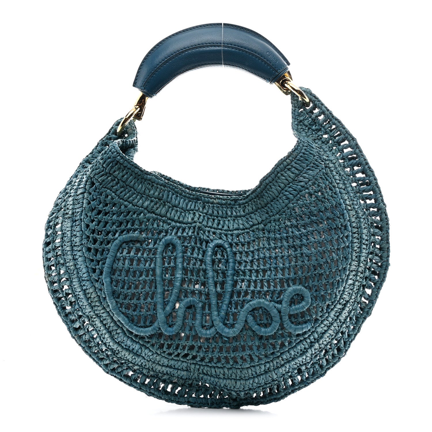 Chloe Raffia Calfskin Summer Banana Hobo Stormy Sea 1 of 10