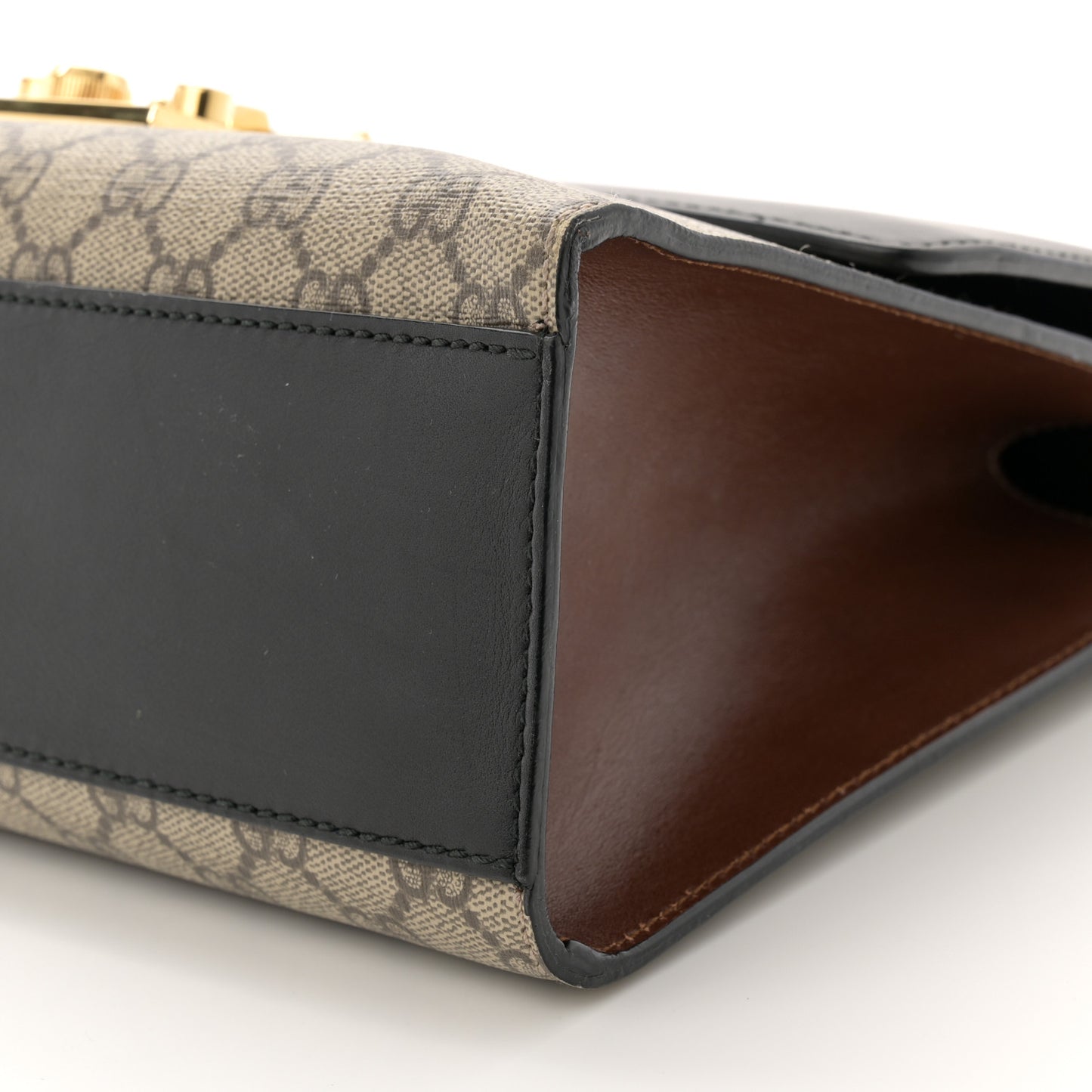 GG Supreme Monogram Calfskin Medium Padlock Shoulder Bag Beige Black Cuir