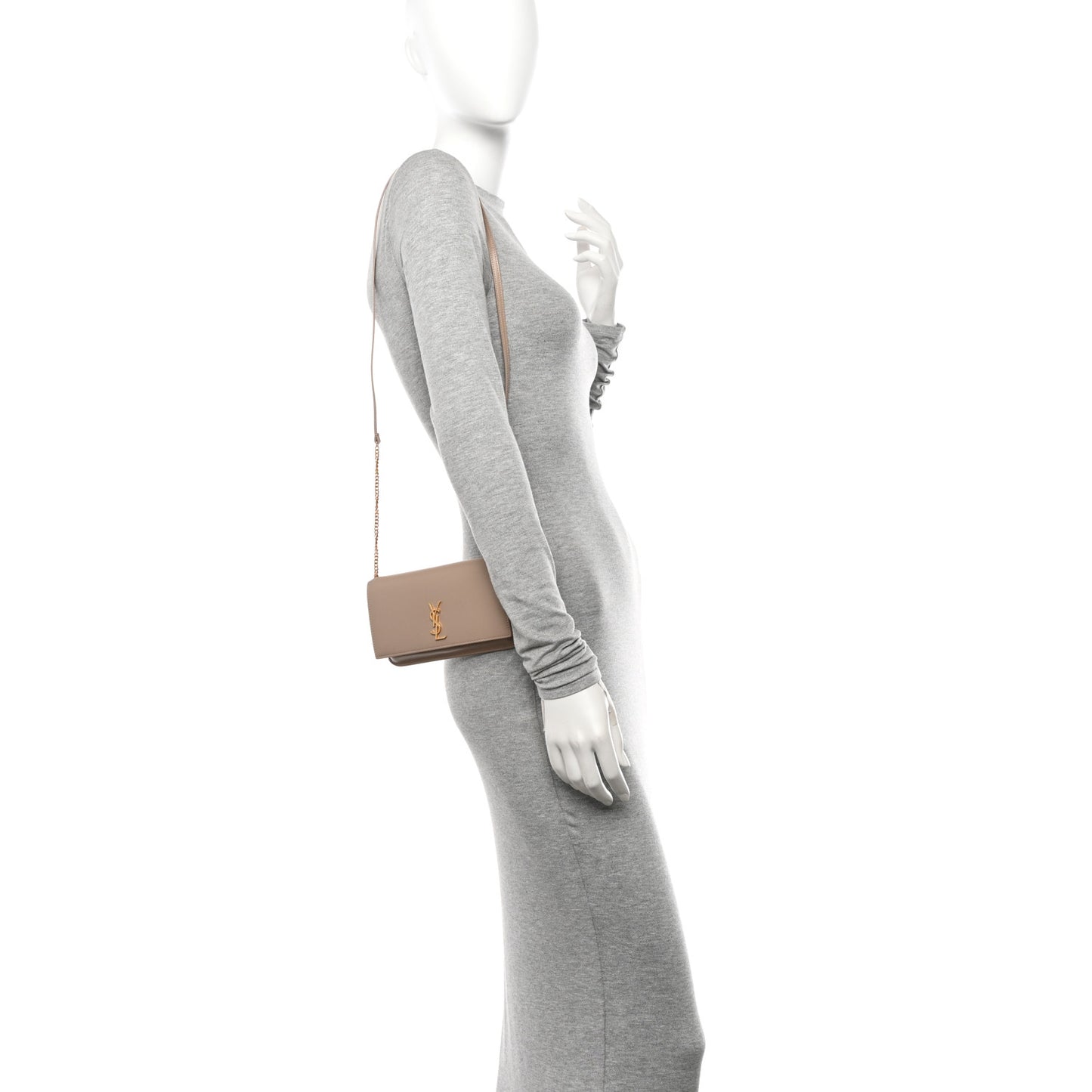 Smooth Calfskin Monogram Phone Holder Crossbody Dark Beige