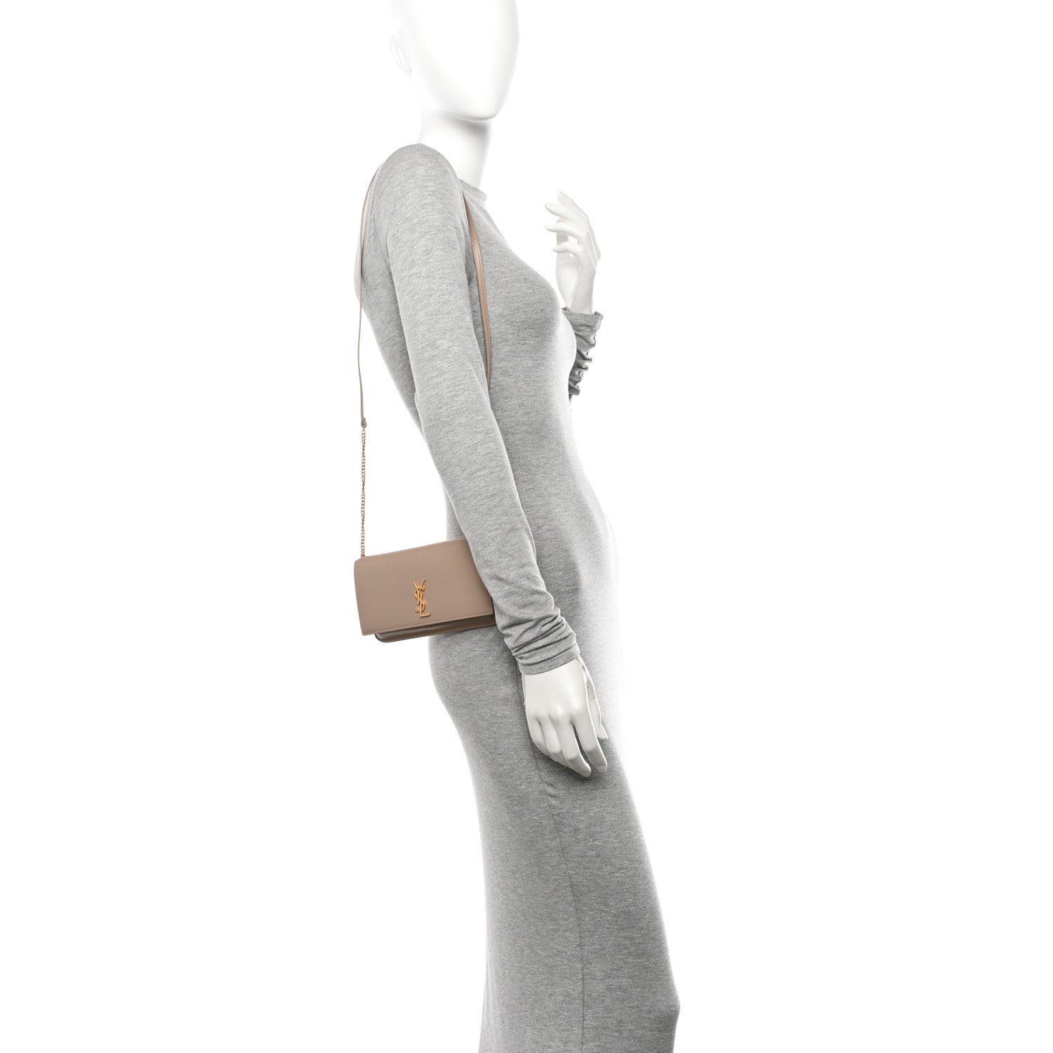 Saint Laurent Smooth Calfskin Monogram Phone Holder Crossbody Dark Beige 3 of 10