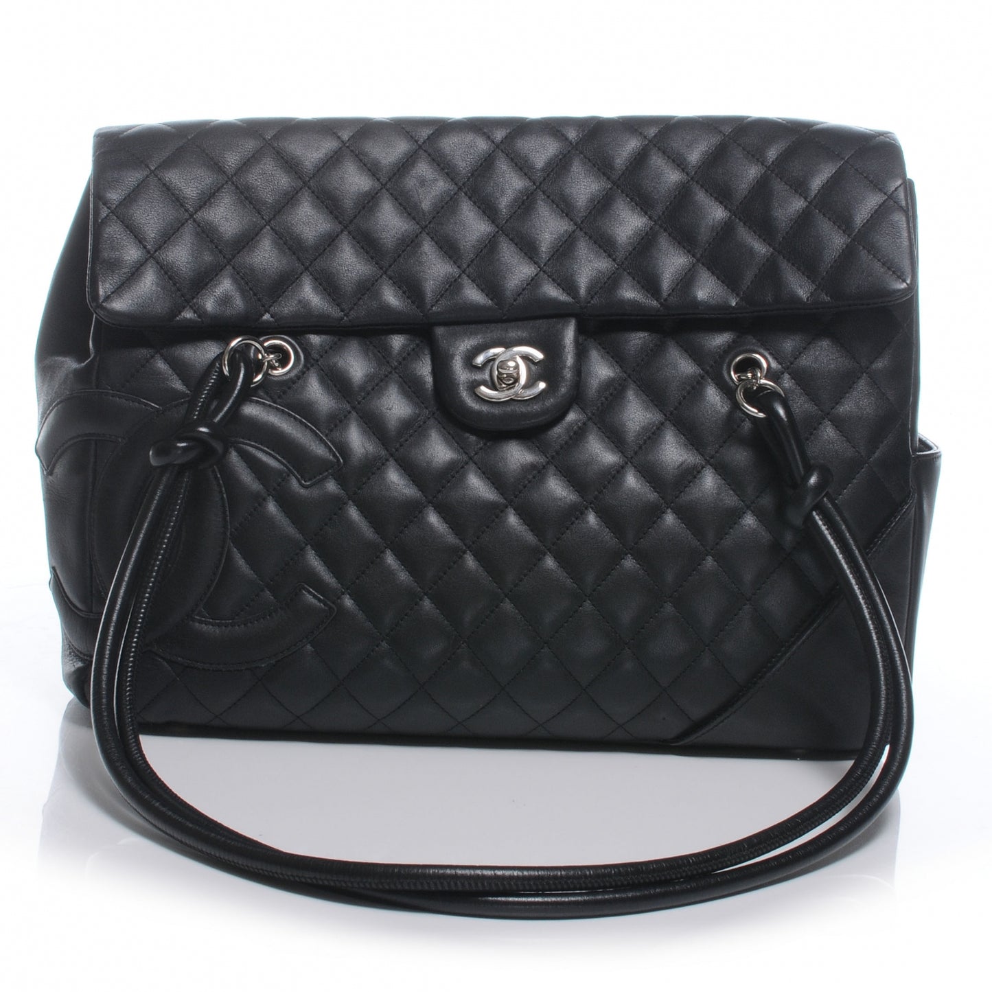 Calfskin Quilted Large Cambon Flap Black