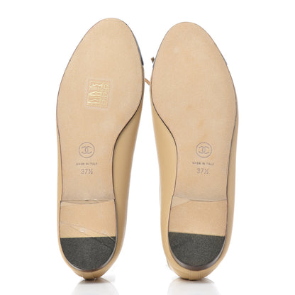 Chanel Lambskin Cap Toe CC Ballerina Flats 37.5 Beige Black 5 of 19