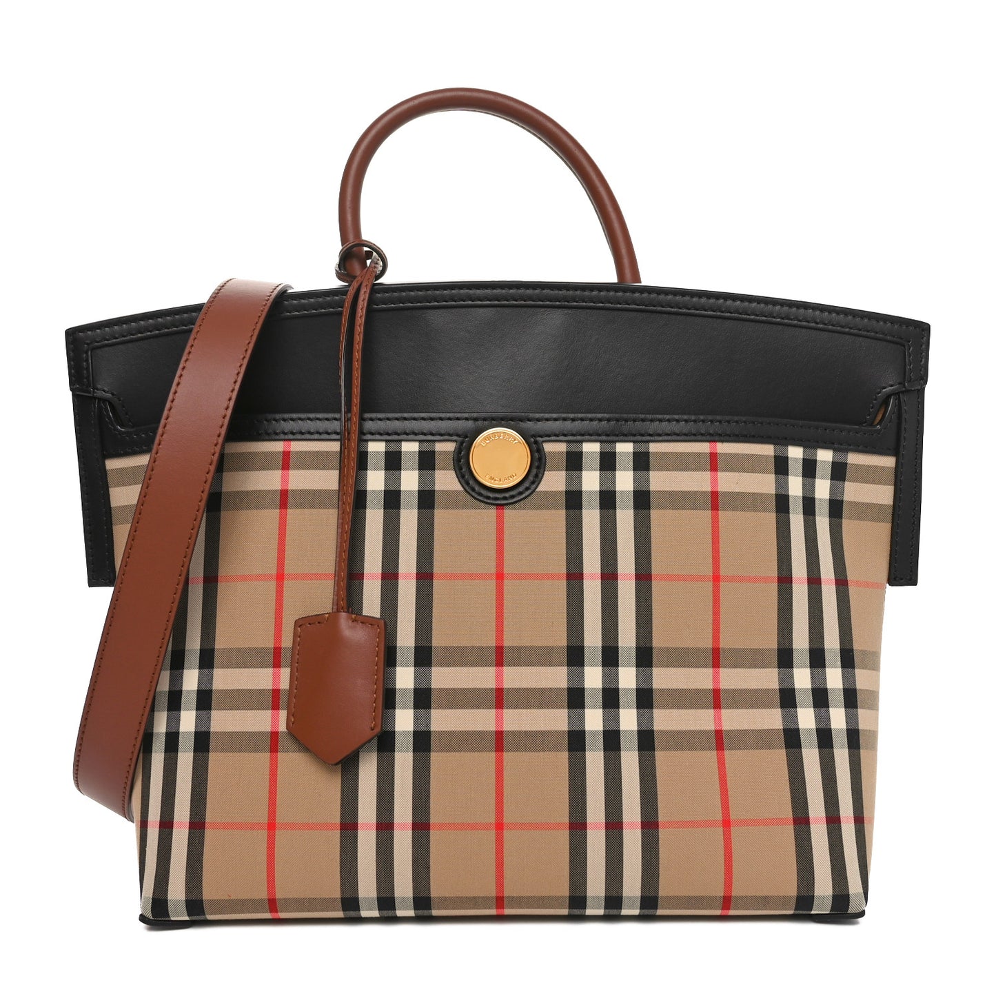 Calfskin Vintage Check Small Society Top Handle Bag Archive Beige Black