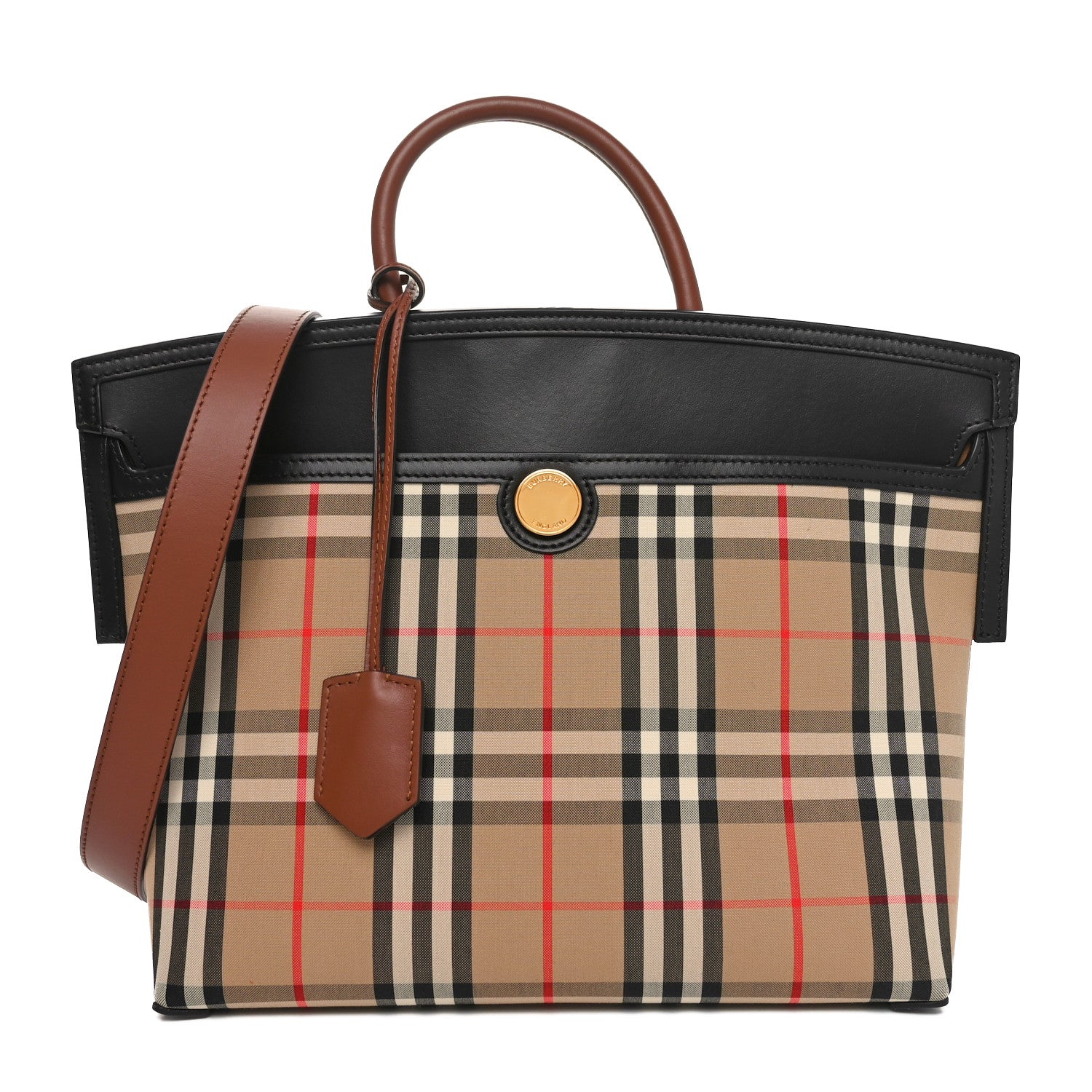 Burberry Calfskin Vintage Check Small Society Top Handle Bag Archive Beige Black 1 of 11