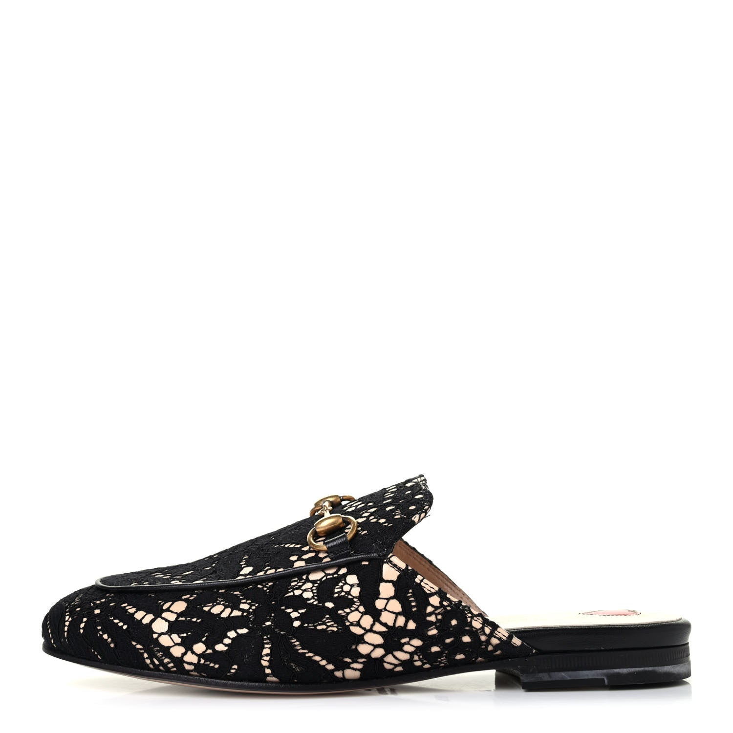 Gucci Lace Malaga Kid Womens Princetown Slippers 35.5 Black Skin Rose 1 of 4