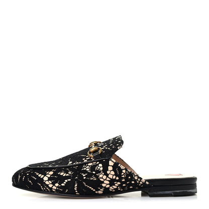 Gucci Lace Malaga Kid Womens Princetown Slippers 35.5 Black Skin Rose 1 of 4