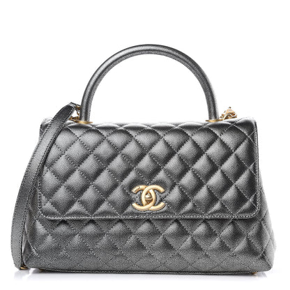Chanel Metallic Caviar Quilted Small Coco Handle Flap Silver 1 of 10