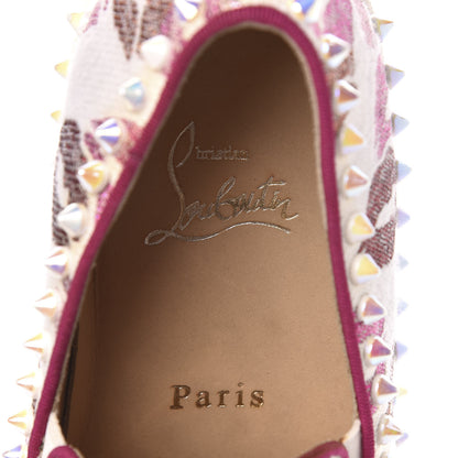 Christian Louboutin Metallic Fabric Lurex Lips Spikes Womens Pik Boat Flat Sneaker 35 White Multicolor 8 of 10