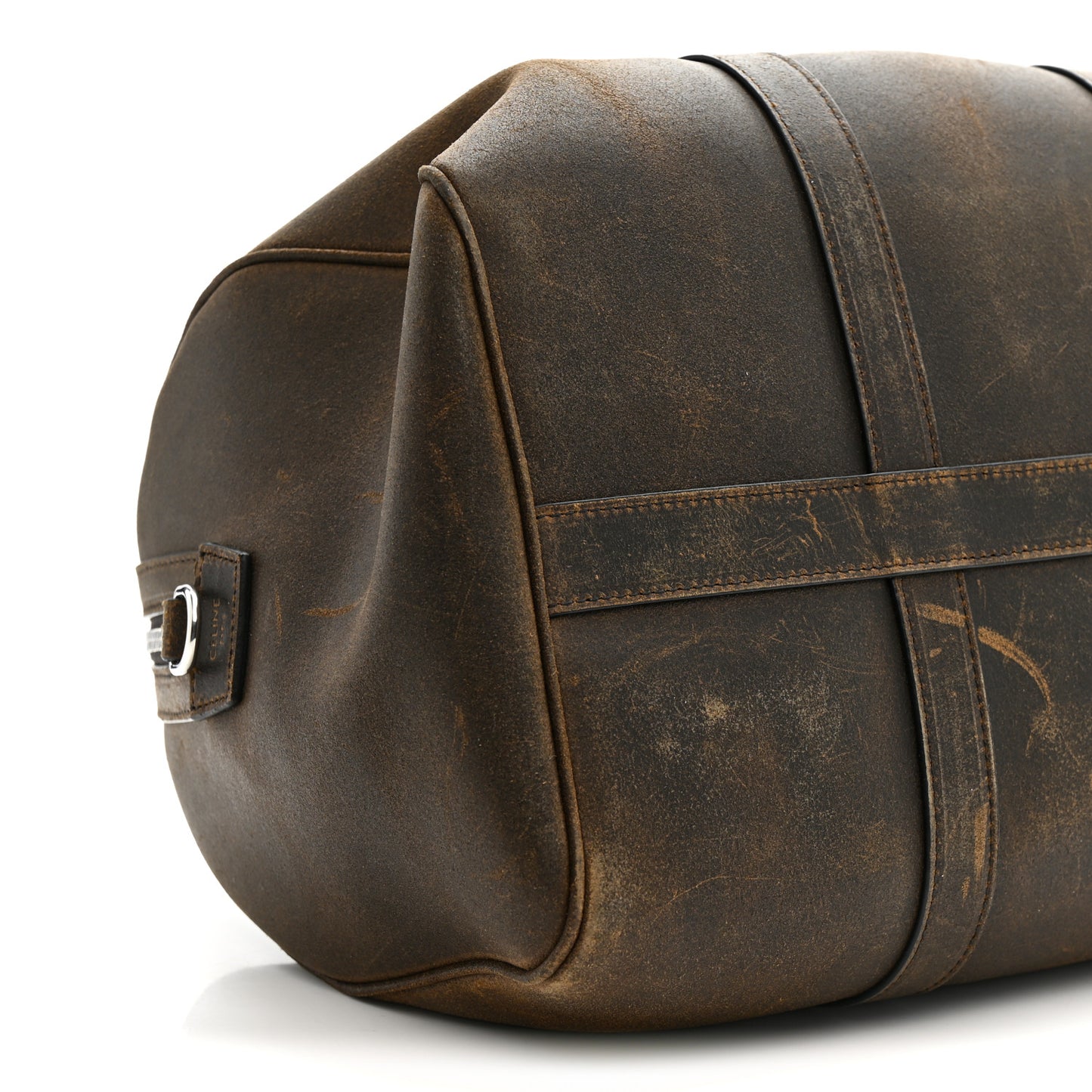 Waxed Suede Calfskin Large Boston Bag Brown