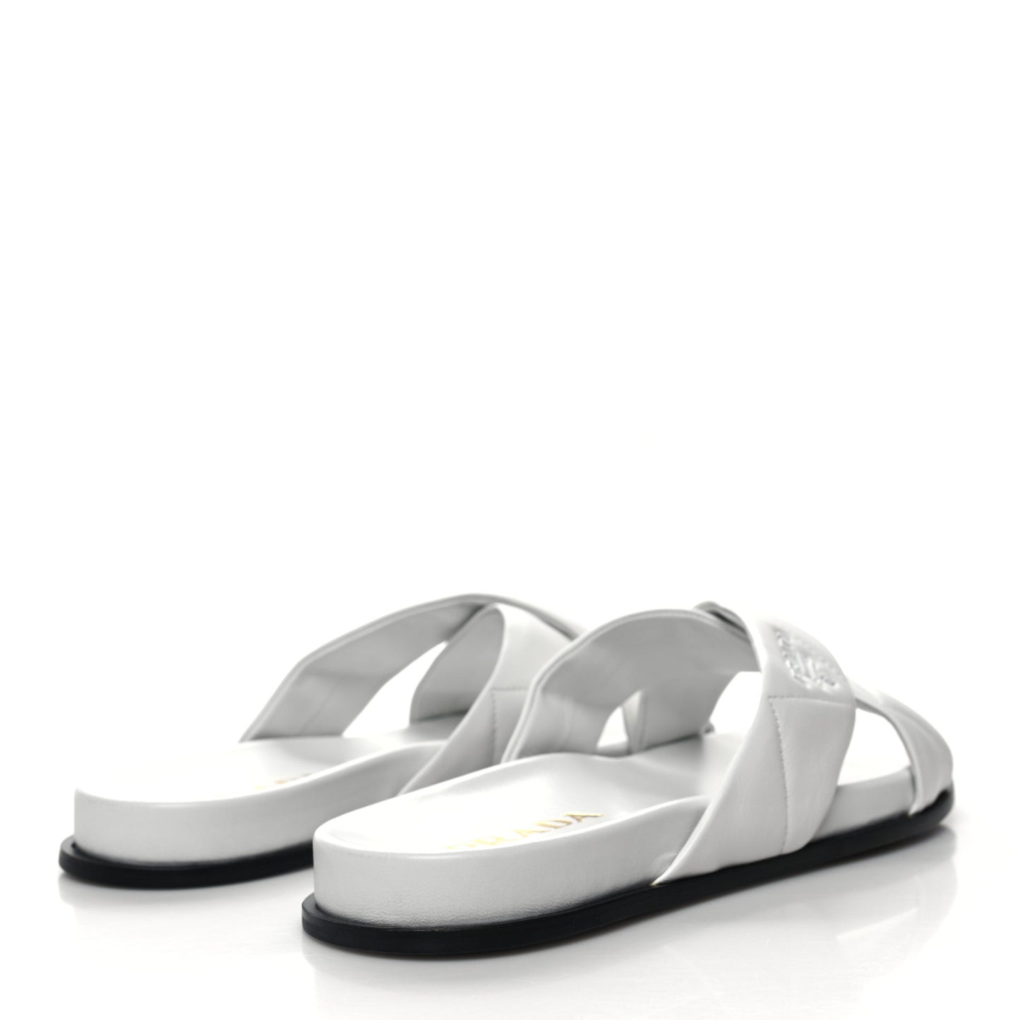 Nappa Logo Quilted Criss Cross Slide Sandals 41 White