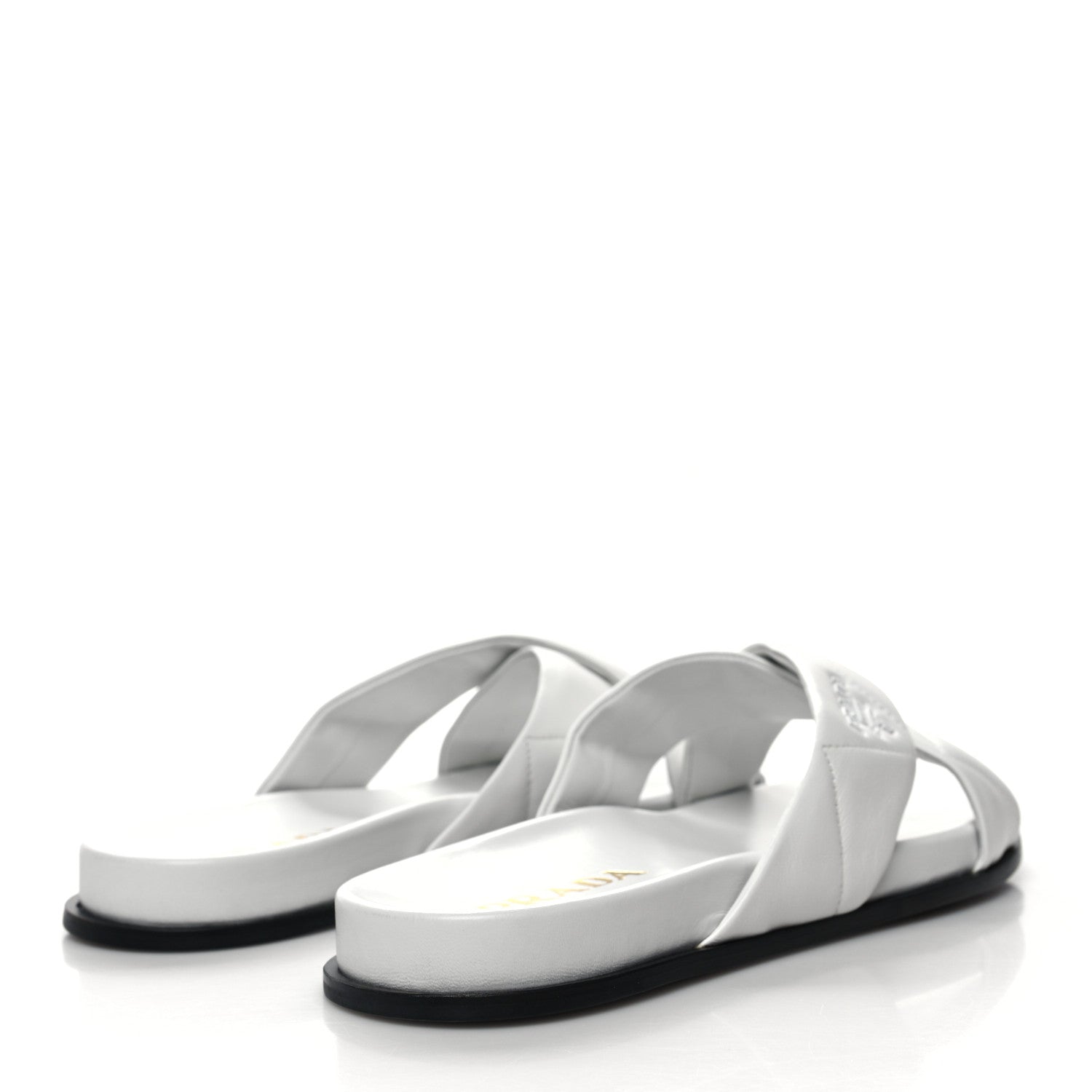 Prada Nappa Logo Quilted Criss Cross Slide Sandals 41 White 4 of 8