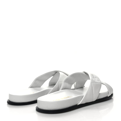 Prada Nappa Logo Quilted Criss Cross Slide Sandals 41 White 4 of 8