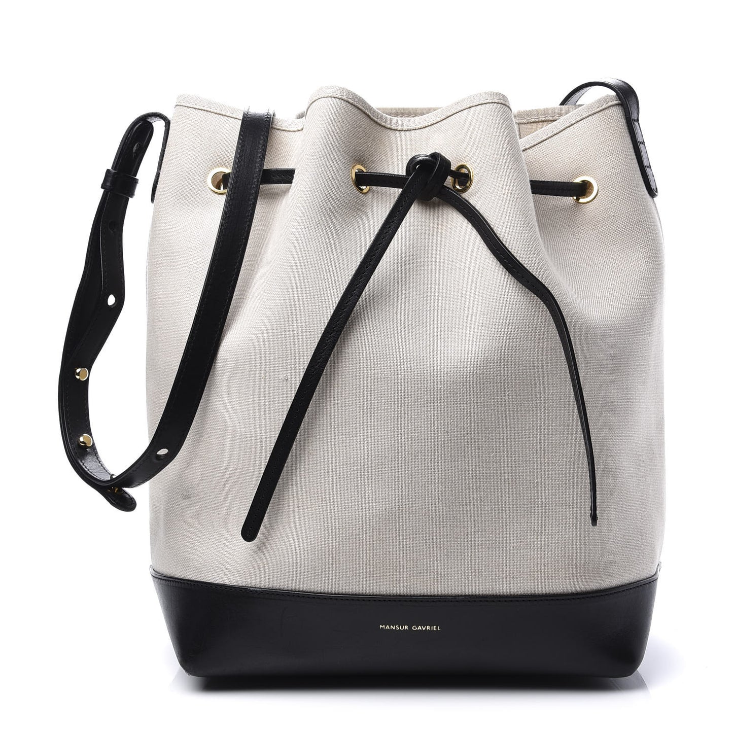 Canvas Calfskin Bucket Bag Creme Black