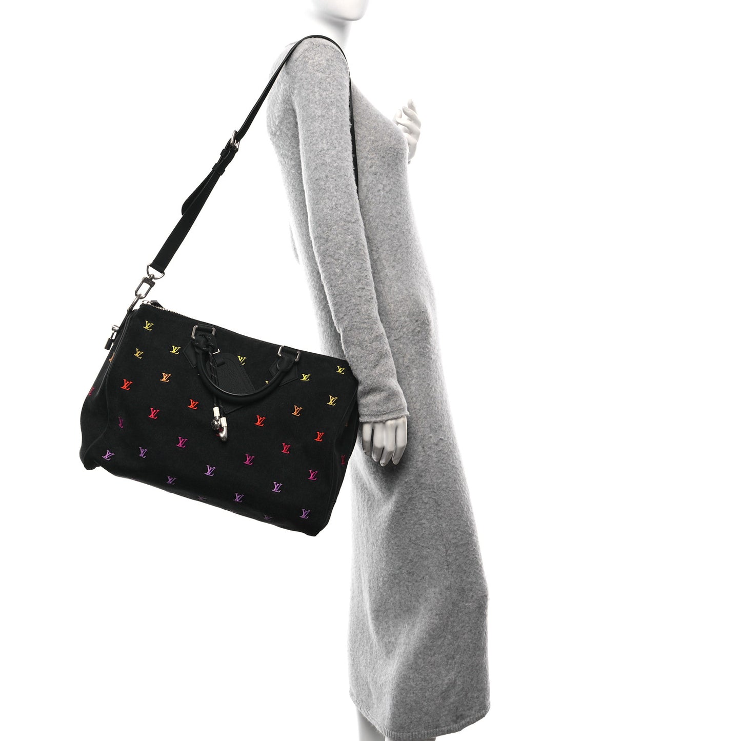 LV Blason Denim Calfskin Speedy Bandouliere 40 Black Gradient Orange