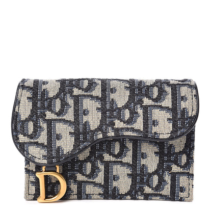 Christian Dior Oblique Saddle Card Holder Blue 1 of 8