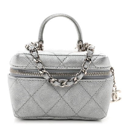 Chanel Metallic Caviar Quilted Mini Top Handle Vanity With Chain Silver 1 of 11
