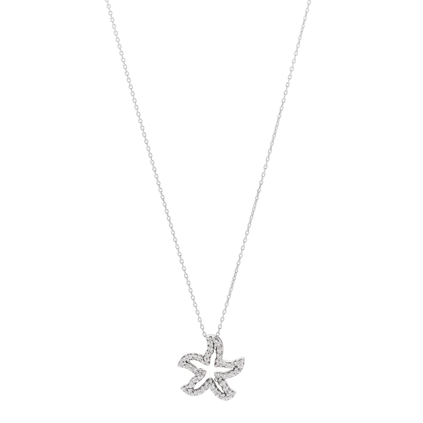 18K White Gold Diamond Tiny Treasures Starfish Pendant Necklace