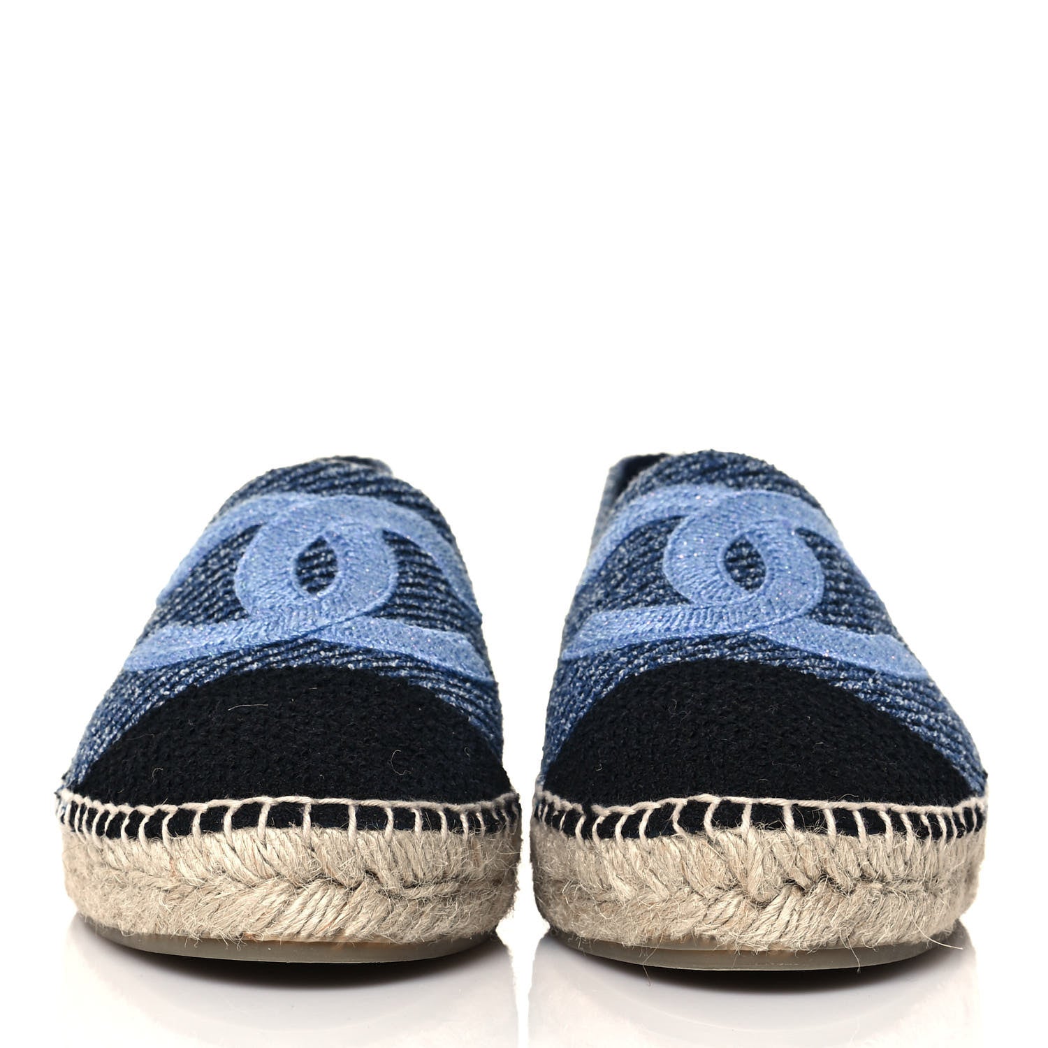 Chanel Cotton Tweed CC Espadrilles 41 Blue Ecru Black 2 of 8