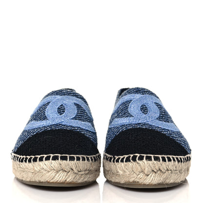 Chanel Cotton Tweed CC Espadrilles 41 Blue Ecru Black 2 of 8